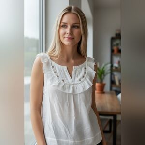 Leifsdottir Anthropologie Sleeveless Vanilla Blouse 100% Cotton - Sz 6